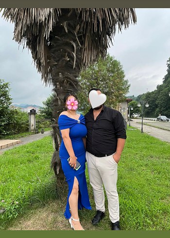 Saks Mavi Drapeli Straplez Midi Elbise - Görsel 2