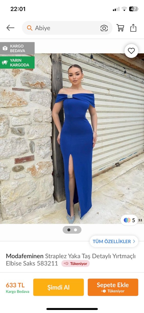 Saks Mavi Drapeli Straplez Midi Elbise - Görsel 5