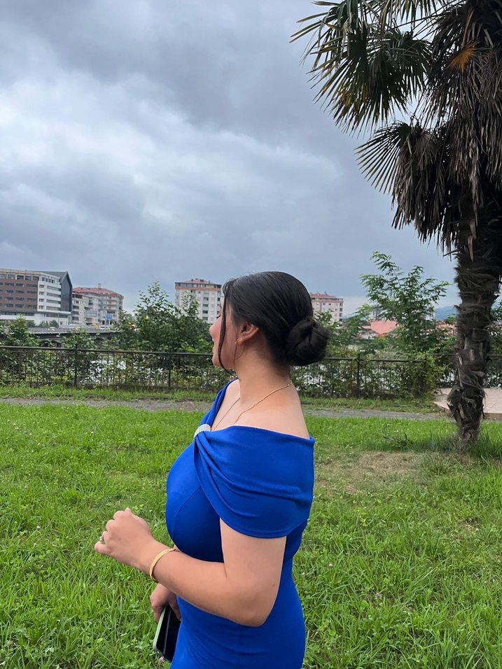 Saks Mavi Drapeli Straplez Midi Elbise - Görsel 3