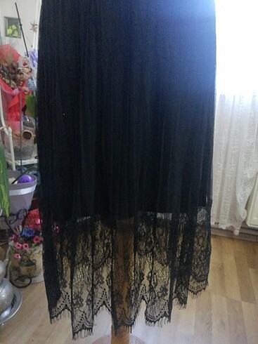l Beden Pileli dantel etek 80 cm boy 