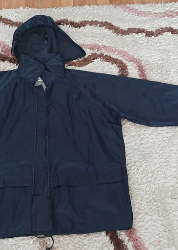 Motorcu montu Erkek Mavi Midi Mont Kapüşonlu Fermuarlı - Görsel 2