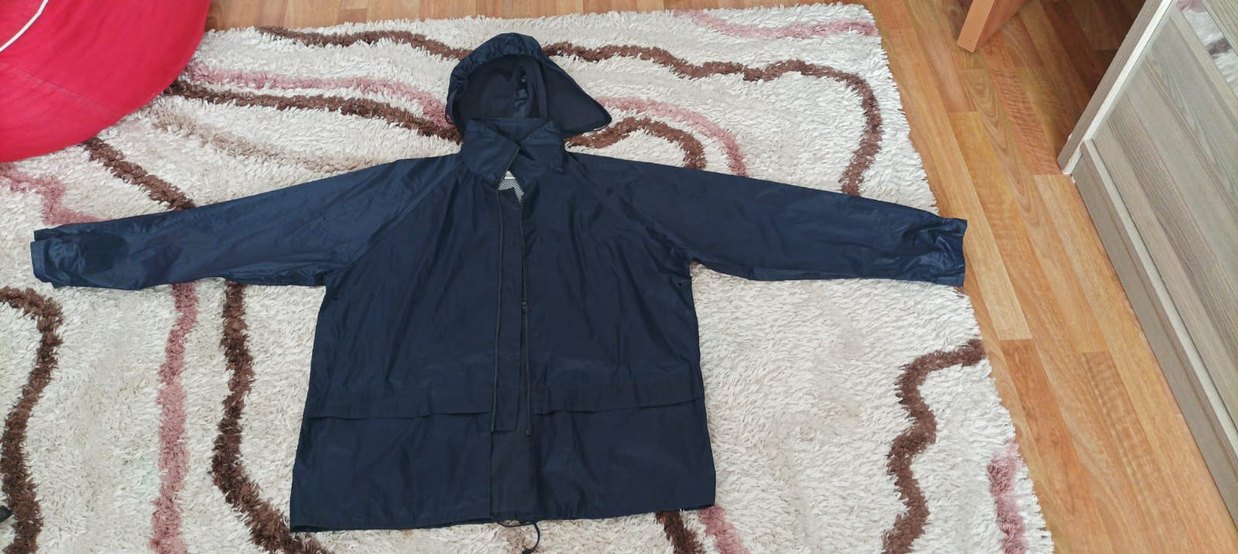 Motorcu montu Erkek Mavi Midi Mont Kapüşonlu Fermuarlı - Görsel 2