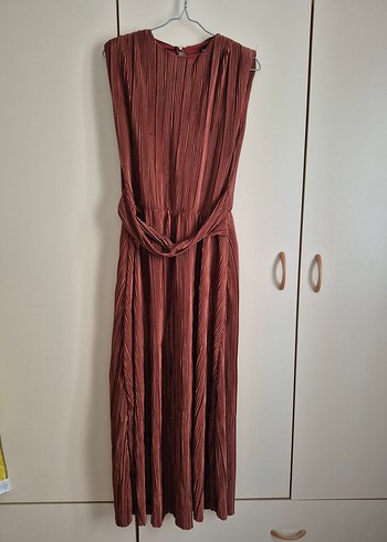 taba renkli pireli model elbise