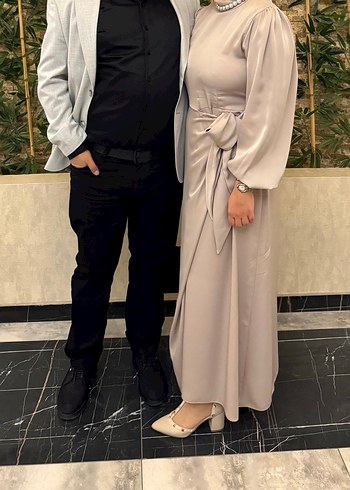 Bej Drapeli Uzun Kadın Elbise - Görsel 2