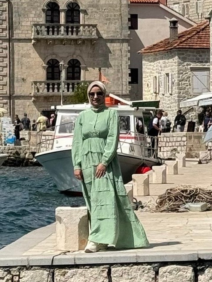 Uzun Yeşil Keten Bohem Elbise - Görsel 2