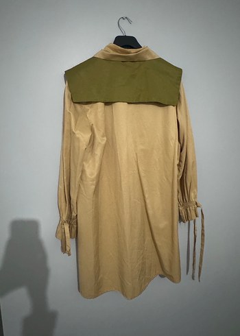 Bej Mini Keten Gömlek, Düğmeli, Geniş Yaka - Görsel 2