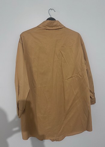 Düğmeli Bej Nakışlı Uzun Keten Gömlek - Görsel 2