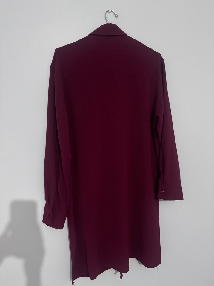 Bordo Uzun Kol Drapeli Kadın Tunik - Görsel 2