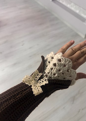 Bordo Dantel Detaylı Bohem Kadın Eldiven - Görsel 2