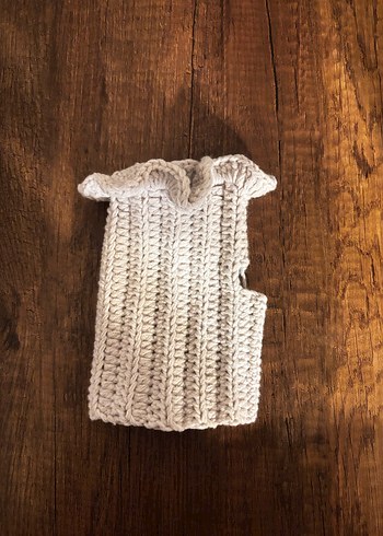 Örgü Beyaz Parmaksız Kadın Eldiveni - Görsel 2