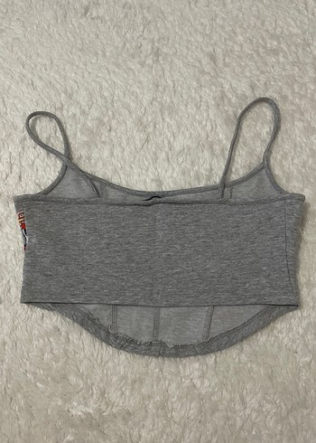 Trendyol & Milla Gri Baskılı İnce Askılı Crop Top