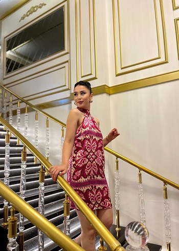 Pembe Drapeli Straplez Mini Elbise - Görsel 2