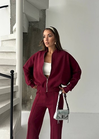 Bordo Fermuarlı Kadın Eşofman takımı - Görsel 2