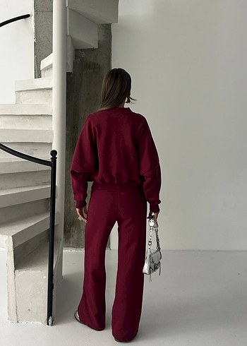Bordo Fermuarlı Kadın Eşofman takımı - Görsel 4