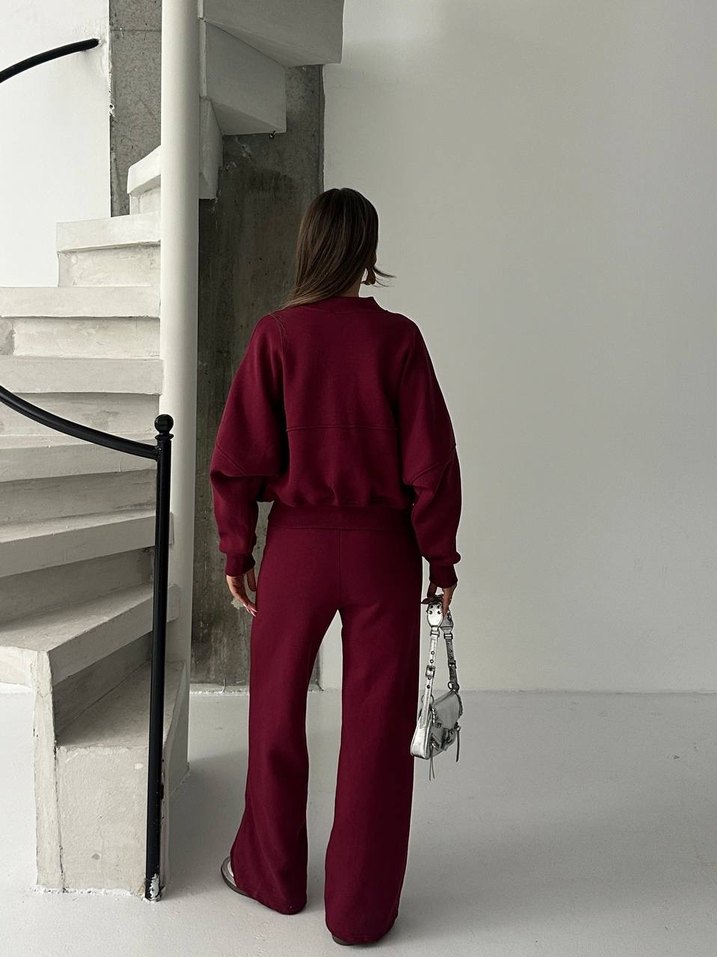 Bordo Fermuarlı Kadın Eşofman takımı - Görsel 4