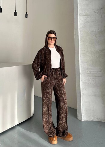 Kahverengi Kadın Süet Tie-Dye Eşofman Takımı - Görsel 2