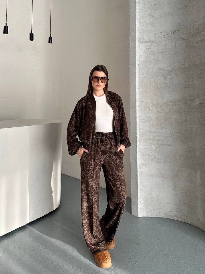 Kahverengi Kadın Süet Tie-Dye Eşofman Takımı - Görsel 3