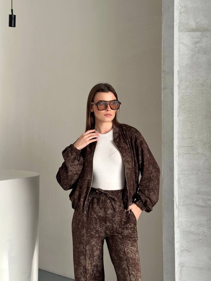 Kahverengi Kadın Süet Tie-Dye Eşofman Takımı - Görsel 4