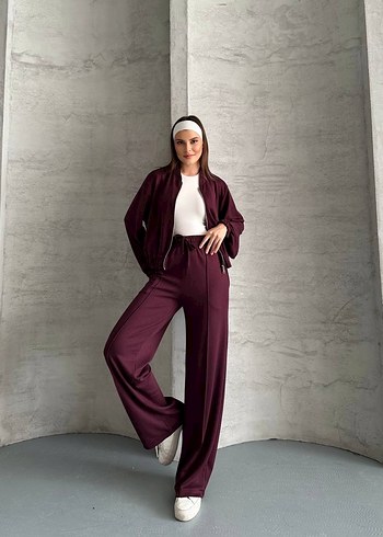 Bordo Kadın Salaş Midi Eşofman Takımı - Görsel 2