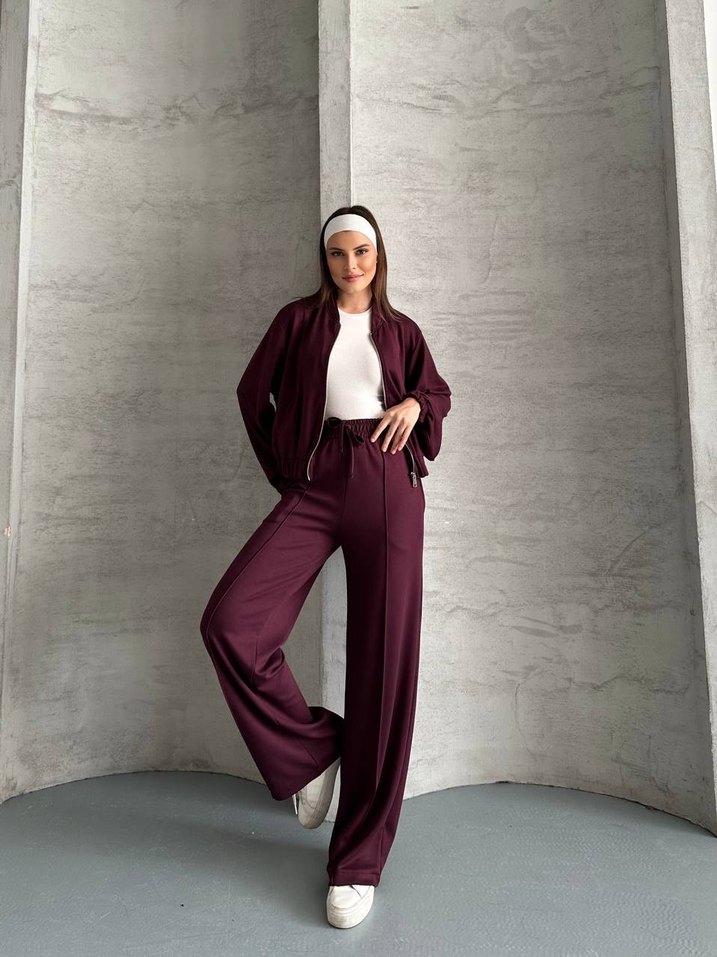 Bordo Kadın Salaş Midi Eşofman Takımı - Görsel 2