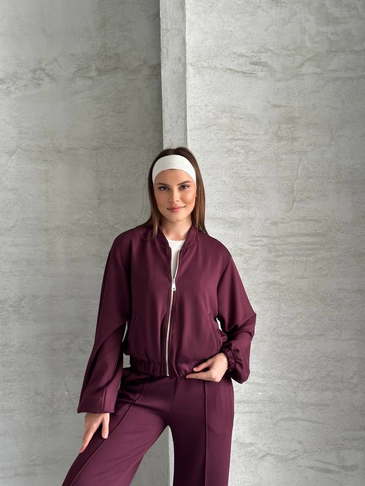 Bordo Kadın Salaş Midi Eşofman Takımı - Görsel 3