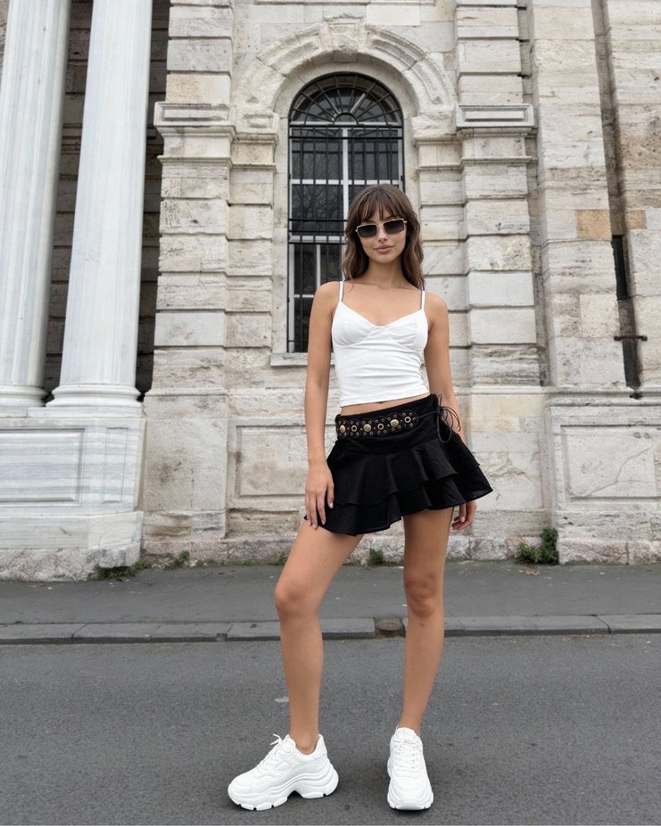 Kemerli astarlı şort etek - Görsel 3