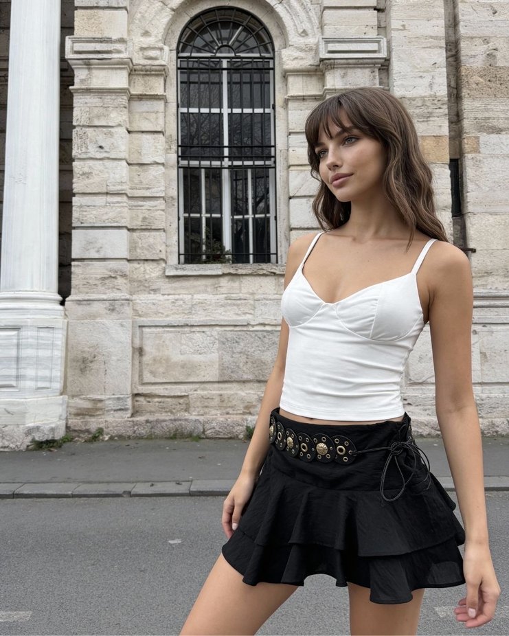 Kemerli astarlı şort etek - Görsel 2