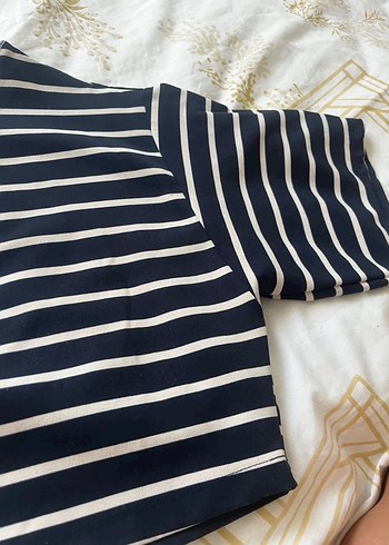 Beyaz Çizgili Hamile Bluzu - Görsel 2