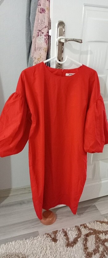36 Beden kırmızı Renk Balon kollu yazlık elbise 