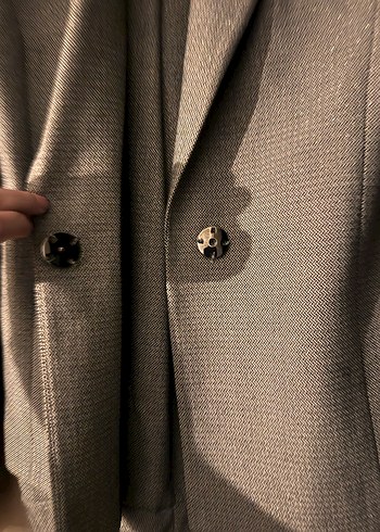 Gri parlak Kadın Düğmeli Ofis takım elbise - Görsel 3