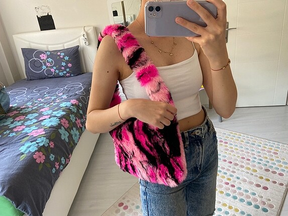 Şimşek Desen Peluş Baget Çanta