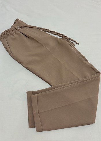 Bej Kadın Beli lastikli Kumaş Pantolon