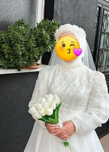 m Beden beyaz Renk Tesettür Gelinlik