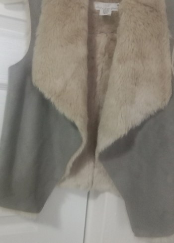 Gri Süet Kürklü V Yaka kız çocuk Yelek - Görsel 3