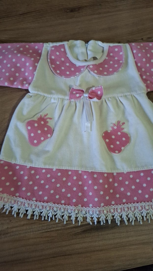 Pembe Nakışlı Uzun Kollu Kız Elbisesi - Görsel 2