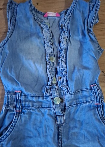 Kız Çocuk Düğmeli Denim Tulum - Görsel 2