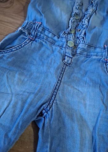 Kız Çocuk Düğmeli Denim Tulum - Görsel 3