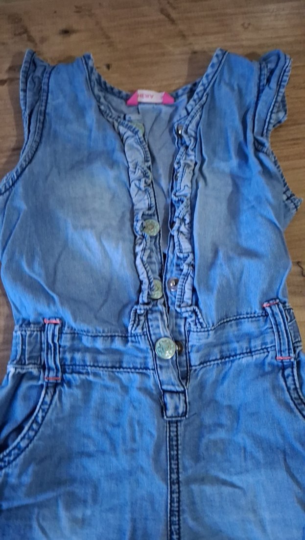 Kız Çocuk Düğmeli Denim Tulum - Görsel 2