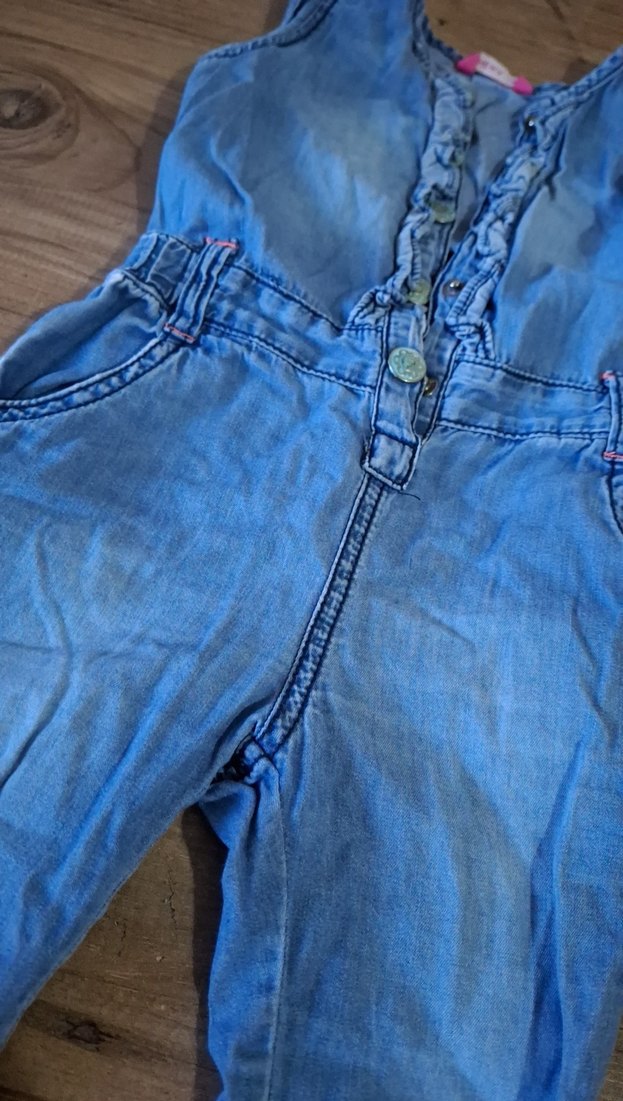 Kız Çocuk Düğmeli Denim Tulum - Görsel 3