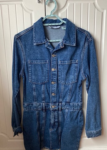 Düğmeli Mavi Kadın Denim Elbise - Görsel 3