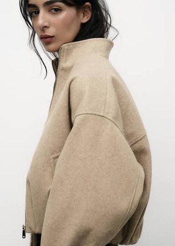 Bej Mini Fermuarlı Kadın Ceket - Görsel 3