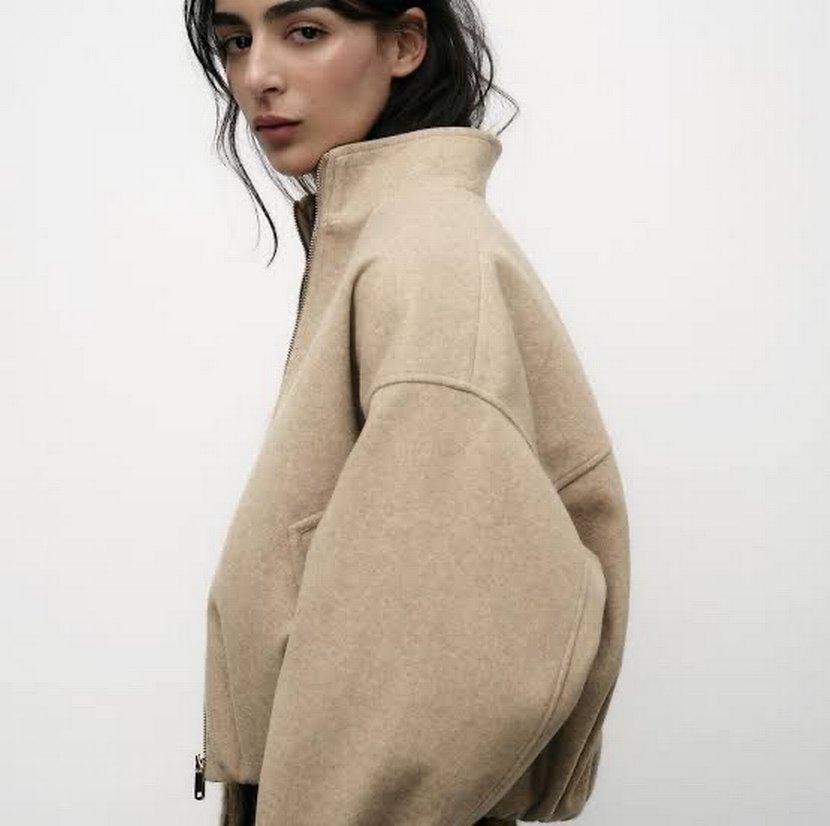 Bej Mini Fermuarlı Kadın Ceket - Görsel 3