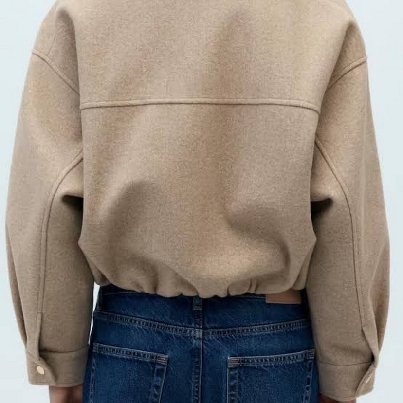 Bej Mini Fermuarlı Kadın Ceket - Görsel 4