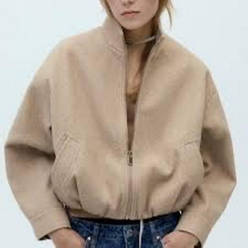 Bej Mini Fermuarlı Kadın Ceket - Görsel 2