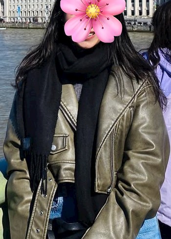 Kadın Haki Deri Ceket Yüksek Yakalı Tokalı - Görsel 2