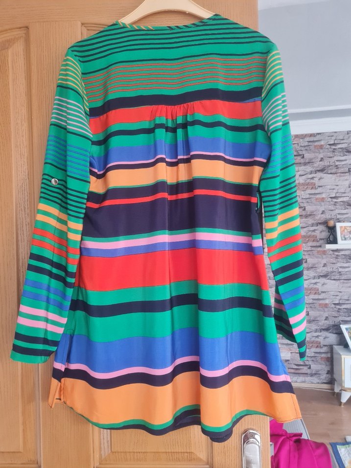 Uzun Kollu Renkli Çizgili Hamile Tunik - Görsel 2