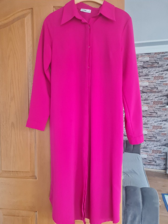 Uzun Kollu Düğmeli Pembe Kadın Tunik - Görsel 2