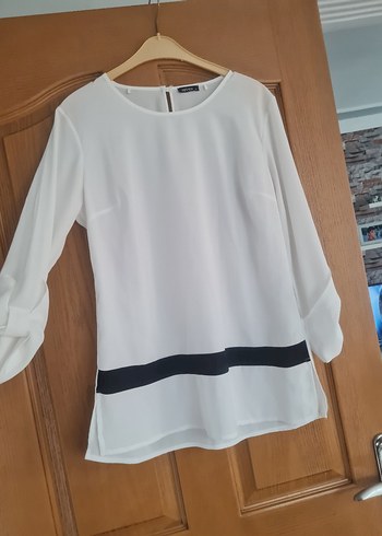 Beyaz Uzun Kollu Salaş Kadın Bluz - Görsel 2