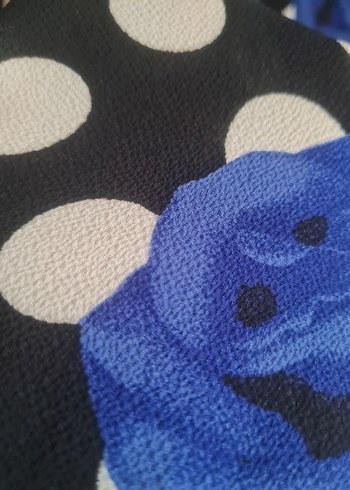 Mavi Çiçekli Puantiyeli Uzun Kadın Elbise - Görsel 7