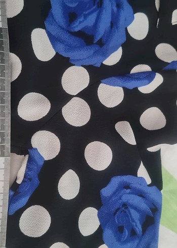 Mavi Çiçekli Puantiyeli Uzun Kadın Elbise - Görsel 5